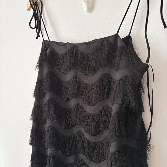 Zara Fringe Tie Strap Mini Dress Black Size Small - Picture 4 of 6